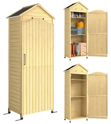 Image de Armoire de jardin en bois avec étagères réglables | Couleur : bois naturel | Dimensions : 85 x 58 x 213 cm
