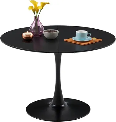 Produktbild von Esstisch Rund 110 cm, Moderner Runder Esstisch Schwarz, Küchentisch für 4-6 Personen, Esszimmertisch Holz mit Metallgestell, Tisch Rund für Küche Esszimmer Wohnzimmer, Schwarz