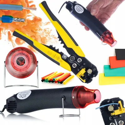 Produktbild von Rosfix Mini-Heißluftpistole 300 W + Automatische Abisolierzange mit Crimpwerkzeug für Anschlussklemmen + Satz Schrumpfschläuche 164-tlg.