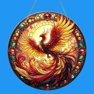 Produktbild von GKA Sonnenfänger Phönix bunt 20 cm Buntglas Lichtfänger Fensterbild Fenster Fensterschmuck Fensterdeko