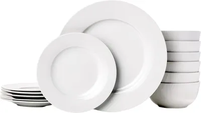 Immagine prodotto di Set di stoviglie per 6 persone, composto da 18 pezzi - Porcellana bianca, forma rotonda - Adatto per microonde e lavastoviglie