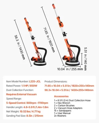 Obrázok produktu pre Brúska na sadrokartón, 5 nastaviteľných rýchlostí, integrované LED osvetlenie, 850 W