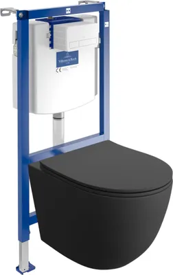 Produktbild von DOMINO Villeroy&Boch ViConnect H112 Vorwandelement Unterputz WC mit Bedienplatte + Wand Hänge Tiefspül WC Sinto Schwarz Spülrandlos | WC Komplettset |