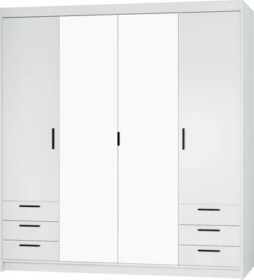 Produktbild von Tkmoebel 4-türiger Kleiderschrank 6 Schubladen + Spiegel LENA 4D laminierte Platte Breite 176cm, weiß