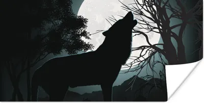 Produktbild von MuchoWow® Poster Wolf - Scherenschnitt - Mond 40x20 cm - Poster für die Wand - Poster Schlafzimmer