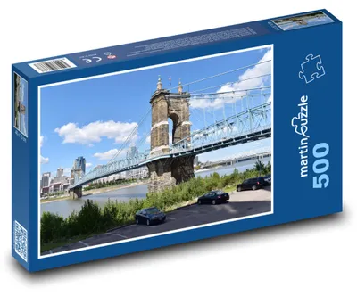 Produktbild von martinpuzzle - Puzzle 500 Teile - Roeblingbrücke, Fluss, Stadt