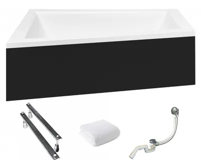 Produktbild von Aqua For You | Besco Badewanne - 170x125 Cm - Antibakterielle Beschichtung - Asymmetrische Form - Schwarze Verkleidung - Links Seite - Acryl