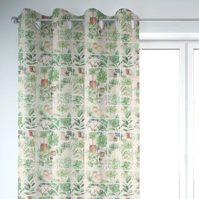 Produktbild von SCHÖNER LEBEN. Vorhang Wintergarten Pflanztöpfe beige grün 245cm Aufhängung Ösen