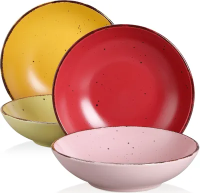 Produktbild von Suppenteller Steingut, vancasso MODA 4-teiliges Tiefteller Set, Pastateller, Nudelschalen, Suppenschalen, Salatschale, 600ml