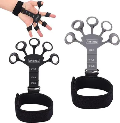Imagen del producto de Unyqoos®: Entrenador de dedos y manos con 6 niveles de resistencia (6.6–21LB) – entrenador de silicona portátil para fortalecer los dedos, el antebrazo, la muñeca, para rehabilitación y fisioterapia