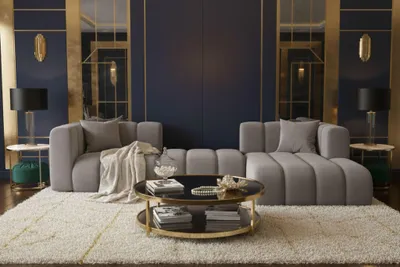 Produktbild von Kaiser Möbel Ecksofa L-Form Grand L 319 cm, Veloursstoff Salvador, Grau, Rechts