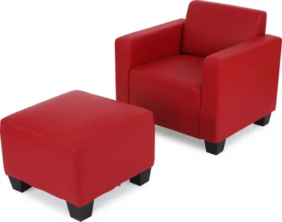 Obrázok produktu pre Modulárne kreslo lounge chair s otomanom Lyon, Imitácia kože ~ červená