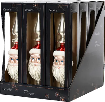 Immagine prodotto di Topper per albero di Natale in vetro con testa di Babbo Natale 34 cm - rosso