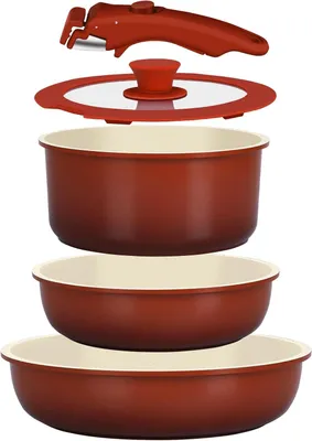 Obrázok produktu pre Súprava hrncov 5-dielna, indukcia, nepriľnavý keramický povrch, do kuchyne, červený gradient