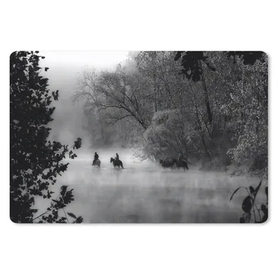 Produktbild von MuchoWow® Schreibtischunterlage Pferde - Nebel - Wald 60x40 cm - XXL Mauspad - Großes Mauspad