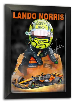 F1 Rennposter Lando Norris McLaren Nr. 4, A4 gerahmt