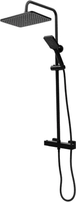 Productafbeelding van Thermostaat doucheset, regendouche, douchesysteem, complete set. Douchesysteem met regendouche en handdouche, roestvrij staal, wandmontage, verstelbare hoogte 92-126 cm (zwart)