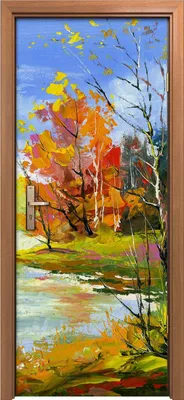 Produktbild von Türposter 80x200 cm Türaufkleber Türtapete Türfolie Klebefolie Herbst Landschaft mit dem Wald Fluss
