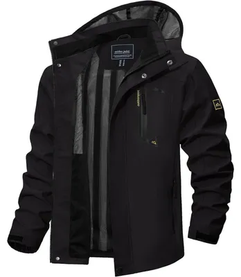 Produktbild von Herren Outdoorjacke Leicht Wasserabweisend Wanderjacke Übergangsjacke Funktionsjacke mit Abnehmbarer Kapuze L Schwarz
