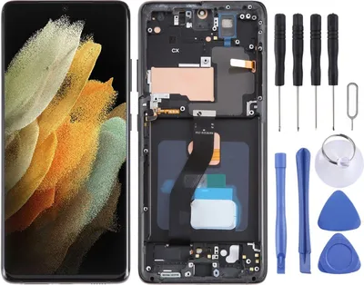 Produktbild von Wigento Samsung Galaxy S21 Ultra 5G Display Schwarz, OLED/LCD mit Rahmen & Touch, inkl. Werkzeugset, vormontierte Bauteile