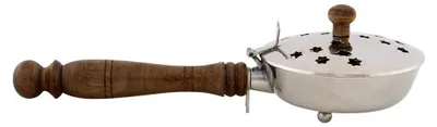 Räucherpfanne vernickelt mit Holzgriff und Deckel, 23 cm, silber