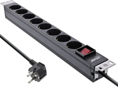 Immagine prodotto di InLine® 19" Steckdosenleiste, 8-fach Schutzkontakt, mit Schalter, 2m, schwarz (16412S)