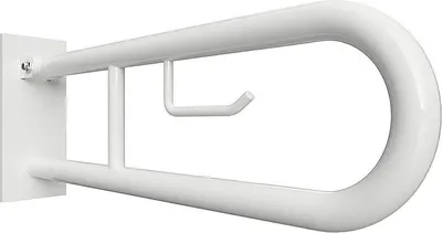 Produktbild von BELP Stützklappgriff in U-Form mit Toilettenpapierhalter Eisen Weiß mit Abdeckung 100x250x766 mm, 120 kg Traglast für Bad & WC >> zum Bohren