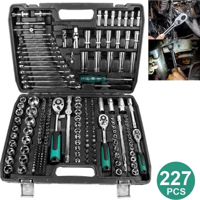 Immagine prodotto di Kit di attrezzi - 227 pezzi. Set di chiavi a cricchetto e bussole. Chiave dinamometrica. Punte per cacciaviti per la riparazione di automobili