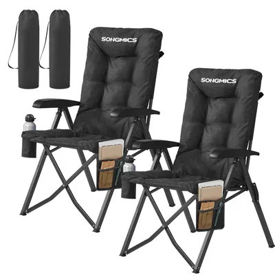 Produktbild von SONGMICS Campingstuhl faltbar, 2er Set, 95°-150° verstellbare Rückenlehne, Klappstuhl, drehbarer Getränkehalter, Tragetasche, Schultergurt