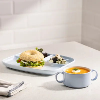 Produktbild von Navaris Suppenschüssel und Sandwichteller Set - Menu Teller mit 3 Fächern - Schüssel und geteilter Servierteller aus Keramik - Geschirr