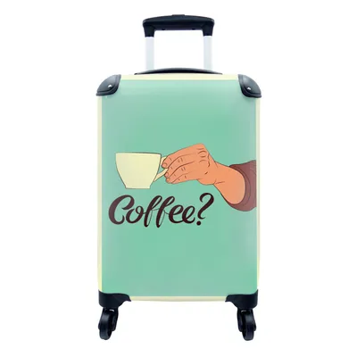Produktbild von MuchoWow® Koffer Handgepäck Trolley Rollkoffer Kleine Reisekoffer mit 4 Rollen - Retro - Sprichwörter - Kaffee? Zitate - Cabin Size < 55x40x23 cm & 55x40x20 cm - Fotokoffer - Kabinenkoffer - Boardgepäck - Reise-Box - Reisekoffer - Reisegepäck - Koffer mit Bild - Trolley für Kinder