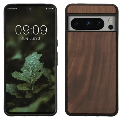 Produktbild von kwmobile Handyhülle für Google Pixel 8 Pro Hülle Holz - Case mit TPU Bumper - Stoßfestes Hardcase - Schutzhülle Cover in Dunkelbraun