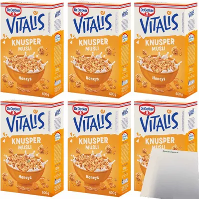 Produktbild von Dr. Oetker Vitalis Knusper Müsli Honeys 6er Pack (6x600g Packung) + usy Block