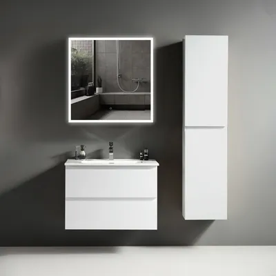 Produktbild von Alpenberger Badezimmermöbel Set | Waschbecken mit Waschbeckenunterschrank Hängend | Badezimmerspiegel mit Beleuchtung | Badschrank Hochschrank