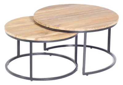 Produktbild von 2er Set Lounge-Tische 76 x 76 x 44 cm Metall und Teak
