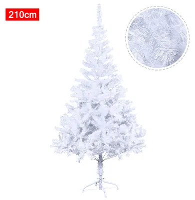 Productafbeelding van QEENTOE Kunstkerstboom, 210 cm, kerstboom van wit PVC, kunstboom met metalen voet, kerstdecoratie voor binnenshuis