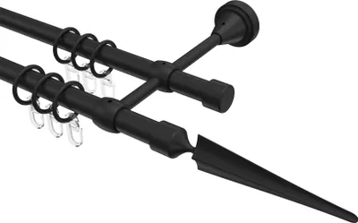 Produktbild von Interdeco Gardinenstange / Vorhangstange Schwarz, Typ Primus Lorenzo (Speer), 16 mm Ø 2-läufig, 140 cm