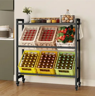 Produktbild von BALCONERA 6-Kisten-Metall-Getränkekistenregal (mit Ablage) – Mit Rollen, verstellbaren Füßen, Öffner & Haken, Für Bier, Obst, Gemüse & Wasser