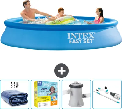 Obrázok produktu pre Okrúhly nafukovací bazén Intex Easy Set - 305 x 61 cm - modrý - obsahuje markízu - balík na údržbu - filtračné čerpadlo pre bazén - vysávač