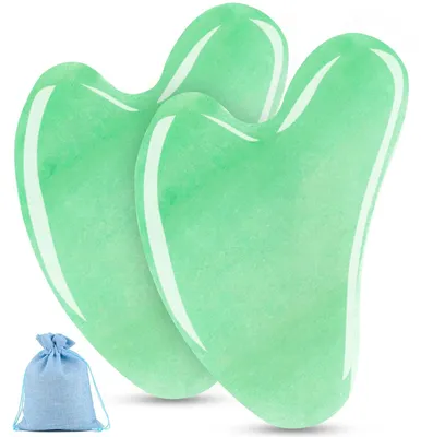 Produktbild von Gua Sha-Massagegerät für das Gesicht – 2 Stück Gua Sha-Steine – Natürlicher Jadeit-Gesichtsschaber – Muskelentspannung – Förderung der Durchblutung – Reduzierung von Falten