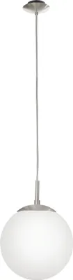Produktbild von EGLO Hängelampe Rondo, 1 flammige Pendelleuchte, Hängeleuchte aus Metall in Silber und Glas in opal matt weiß, E27 Fassung, Ø 20 cm