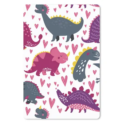 Produktbild von MuchoWow® Mauspad Mousepad Dino - Herz - Muster - Rosa - Mädchen - Dinosaurier 40x60 cm - Mousepads - Maus Mat - Pad - Mausunterlage - Schreibtisch Accesoire