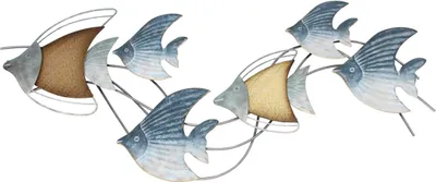 Produktbild von Wand-Deko "Fischschwarm", Metall, Blau und Braun mit Goldfinish, 89 x 39 cm, Schöne Maritime Deko