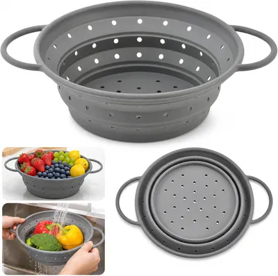 Produktbild von Faltbares Nudelsieb 28cm Silikon, Küchensieb Faltbar BPA-Frei Hitzebeständig, Faltbares Sieb Gemüse Obst Nudeln, Spülmaschinenfestes Faltsieb Edelstahl, Ideal Küche Camping