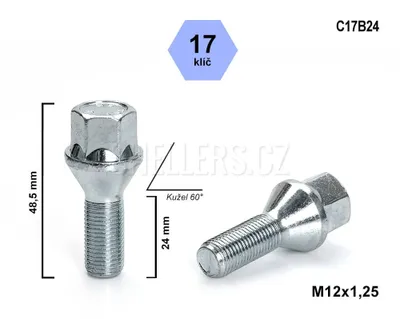Obrázok produktu pre Skrutka kolesa M12x1,25x24 s kužeľom, kľúč 17, C17B24, výška 48,5 mm