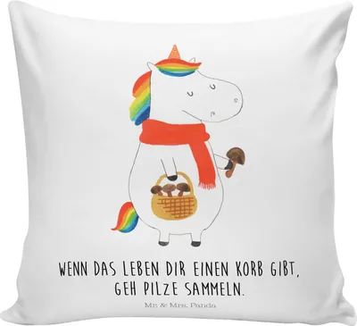Produktbild von Mr. & Mrs. Panda Sofakissen Einhorn Pilz - Weiß - Geschenk, kissen bedruckt, Polster, Pilze, Dekokissen, Unicorn, Motivation, 40 x 40, Einhörner, Spruch, Zierkissen