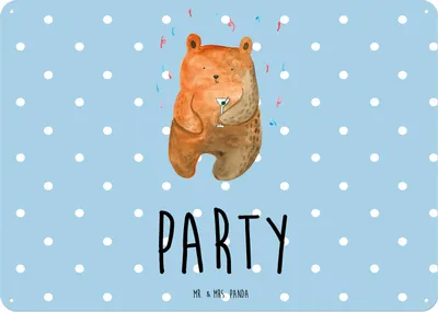 Produktbild von Mr. & Mrs. Panda tafel Bär Party DIN A5 - Blau Pastell - Geschenk, Gute Laune, Teddy, Wandbild, Schild, Dekoschild Metall, Deko Metallschild, Feiern, wandtafel