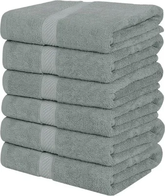 Immagine prodotto di Set da bagno Unyqoos® da 6 asciugamani, dimensioni 60 x 120 cm, 100% cotone filato ad anelli – morbidi e assorbenti, con occhielli per appendere