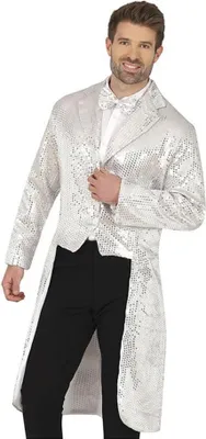 Productafbeelding van Paillettenjas, zilver, glanzend, carnaval, avondkleding, kostuum, feest, maat: 52 - 54 (L), kleur: zilver