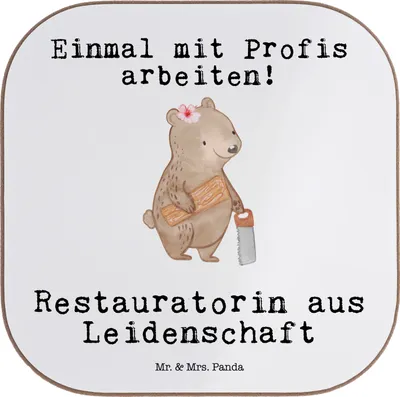 Produktbild von Mr. & Mrs. Panda Untersetzer Quadratisch Restauratorin Leidenschaft - Weiß - Geschenk, Tassen, Tischschoner, gläseruntersetzer, Tassenuntersetzer, für Gläser